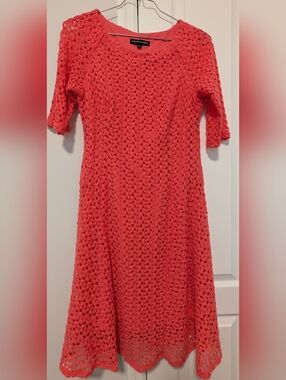 Crochet Knit Coral Orange Dress